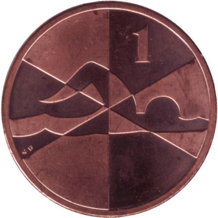 Монета 1 пенни. 2019 год, Гибралтар. (AG). Плавание. Островные игры.