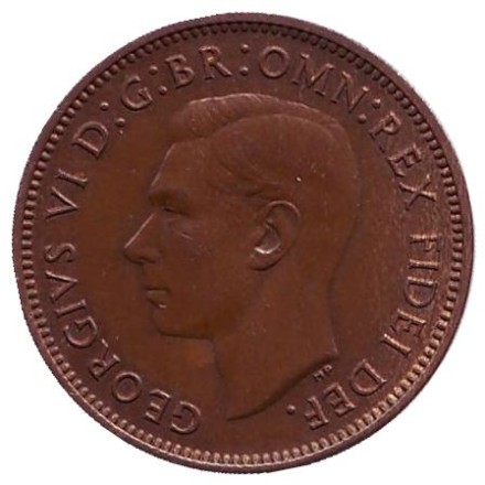 Монета 1 фартинг. 1950 год, Великобритания. Крапивник. (Птица).