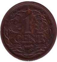 Монета 1 цент. 1916 год, Нидерланды. Монета 1 цент. 1916 год, Нидерланды.