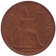 Монета 1 пенни. 1964 год, Великобритания. Монета 1 пенни. 1964 год, Великобритания.