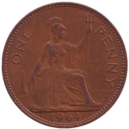 Монета 1 пенни. 1964 год, Великобритания.