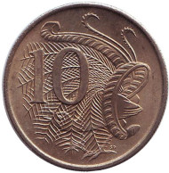 Монета 10 центов. 1966 год, Австралия. Лирохвост. Монета 10 центов. 1966 год, Австралия. Лирохвост.