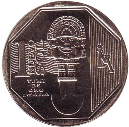 Монета 1 соль. 2010 год, Перу. Золотой туми.