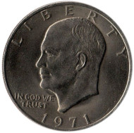 Монета 1 доллар. 1971 год, США. Дуайт Эйзенхауэр. Монета 1 доллар. 1971 год, США. Дуайт Эйзенхауэр.