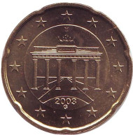 Монета 20 центов. 2003 год (G), Германия. Монета 20 центов. 2003 год (G), Германия.