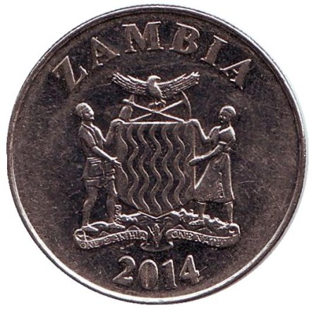 Монета 1 квача. 2014 год, Замбия. Замбийский дятел.