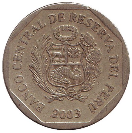 Монета 1 соль. 2003 год, Перу. Монета 1 соль. 2003 год, Перу.