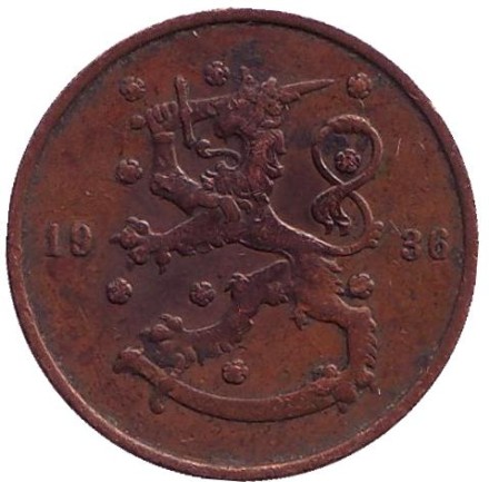 Монета 10 пенни. 1936 год, Финляндия. Монета 10 пенни. 1936 год, Финляндия.