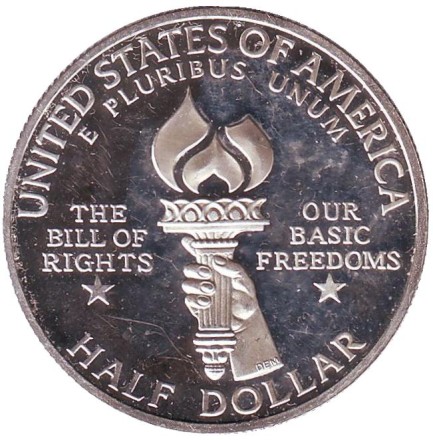 Монета 50 центов (S). 1993 год, США. Билль о правах. Джеймс Мэдисон. Монета 50 центов (S). 1993 год, США. Билль о правах. Джеймс Мэдисон.