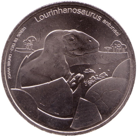 Монета 5 евро. 2022 год, Португалия. Динозавр. (Lourinhanosaurus, Ловринанозавр).