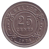 Монета 25 центов. 1974 год, Белиз. Монета 25 центов. 1974 год, Белиз.