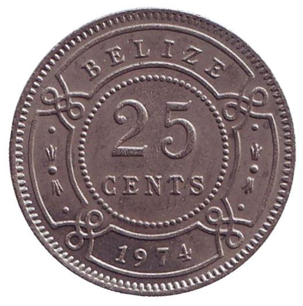 Монета 25 центов. 1974 год, Белиз.