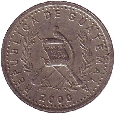 Монета 5 сентаво. 2000 год, Гватемала. Хлопковое дерево. Монета 5 сентаво. 2000 год, Гватемала. Хлопковое дерево.