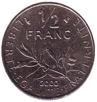 Монета 1/2 франка. 2000 год, Франция.