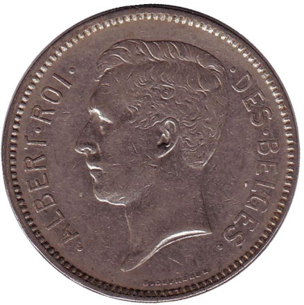 Монета 5 франков. 1933 год, Бельгия. (Des Belges)