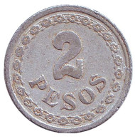 Монета 2 песо. 1938 год, Парагвай. Монета 2 песо. 1938 год, Парагвай.