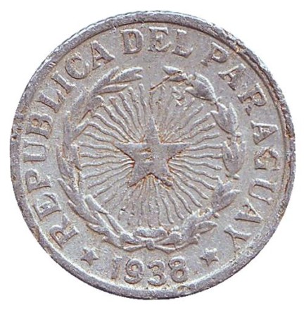 Монета 2 песо. 1938 год, Парагвай.
