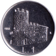 Монета 1 лира. 1988 год, Сан-Марино. Фортификация. Мельница. Монета 1 лира. 1988 год, Сан-Марино. Фортификация. Мельница.