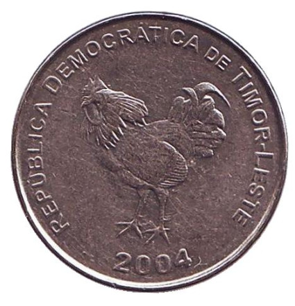Монета 10 сентаво. 2004 год, Восточный Тимор. Петух.