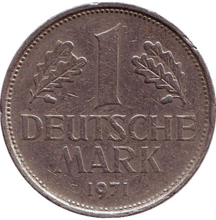 Монета 1 марка. 1971 год (F), ФРГ.