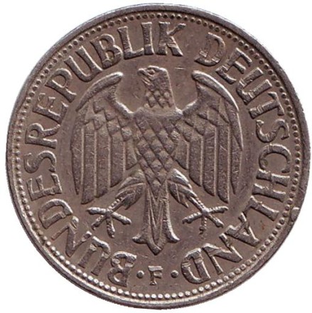 Монета 1 марка. 1971 год (F), ФРГ. Монета 1 марка. 1971 год (F), ФРГ.