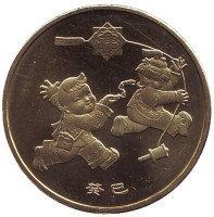 Лунный календарь. Год змеи. Монета 1 юань. 2013 год, Китайская Народная Республика.