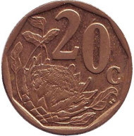 Монета 20 центов. 2006 год, ЮАР. Цветок протея.