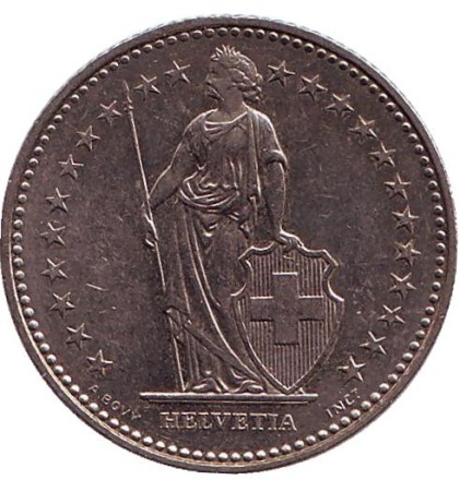 Монета 1 франк. 1999 (В) год, Швейцария. Гельвеция. Монета 1 франк. 1999 (В) год, Швейцария. Гельвеция.