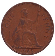 Монета 1 пенни. 1963 год, Великобритания.