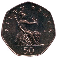 Монета 50 пенсов. 1985 год, Великобритания. BU.