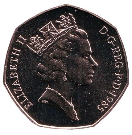 Монета 50 пенсов. 1985 год, Великобритания. BU. Монета 50 пенсов. 1985 год, Великобритания. BU.