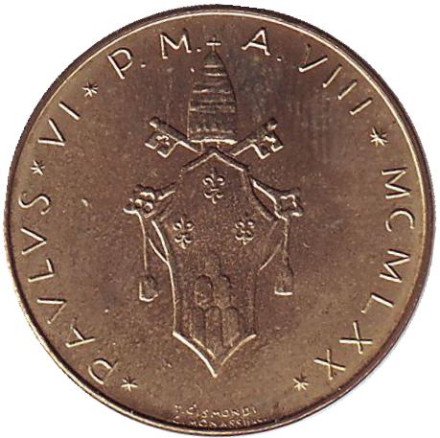 Монета 20 лир. 1970 год, Ватикан. Благородный олень. Монета 20 лир. 1970 год, Ватикан. Благородный олень.