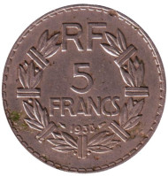 Монета 5 франков. 1933 год, Франция. Монета 5 франков. 1933 год, Франция.