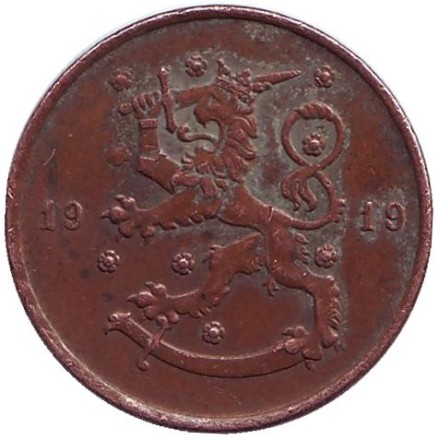 Монета 10 пенни. 1919 год, Финляндия.
