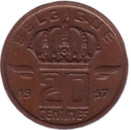 Монета 20 сантимов. 1957 год, Бельгия. (Belgique) Монета 20 сантимов. 1957 год, Бельгия. (Belgique)