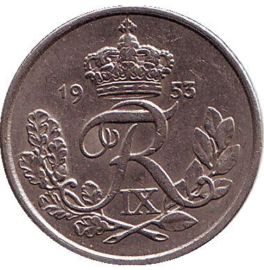 Монета 10 эре. 1953 год, Дания.