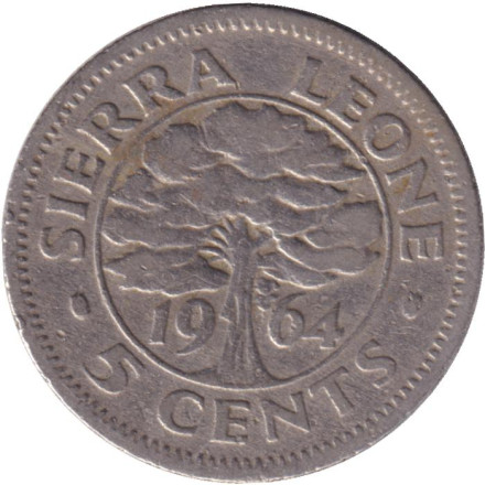 Монета 5 центов. 1964 год, Сьерра-Леоне.