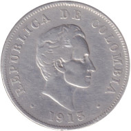 Монета 50 сентаво. 1913 год, Колумбия. Монета 50 сентаво. 1913 год, Колумбия.