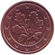 Монета 1 цент. 2002 год (A), Германия. Монета 1 цент. 2002 год (A), Германия.