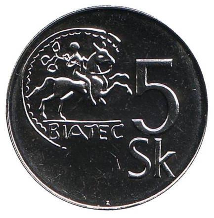 Монета 5 крон. 2004 год, Словакия. BU. Кельтская монета Биатек.