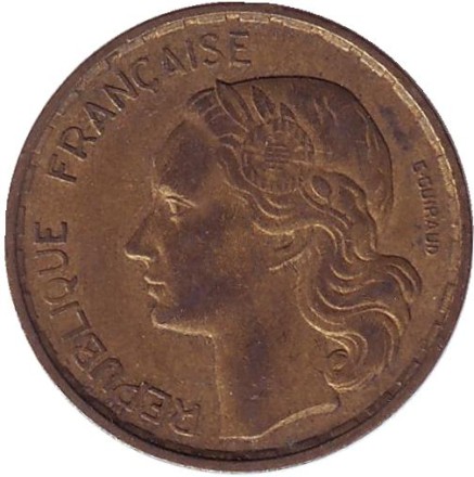 Монета 20 франков. 1953 год, Франция. "G. Guiraud", 4 пера.