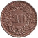 Монета 20 раппенов. 1858 год, Швейцария. Монета 20 раппенов. 1858 год, Швейцария.