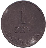 Монета 1 эре. 1960 год, Дания. (цинк).