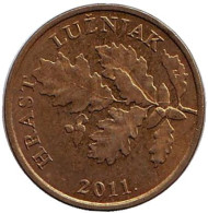 Монета 5 лип. 2011 год, Хорватия. Дуб черешчатый.