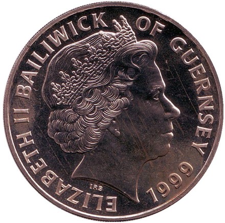 Монета 5 фунтов. 1999 год, Гернси. Свадьба принца Эдуарда и мисс Софи Рис-Джонс.