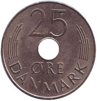 Монета 25 эре. 1982 год, Дания. Монета 25 эре. 1982 год, Дания.