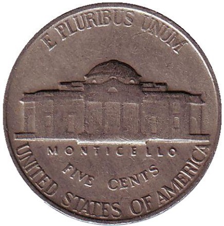 Монета 5 центов. 1960 год, США. Джефферсон. Монтичелло.