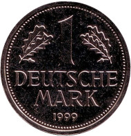 Монета 1 марка. 1999 год (D), ФРГ. Монета 1 марка. 1999 год (D), ФРГ.