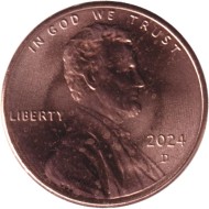 Монета 1 цент. 2024 год (D), США. Монета 1 цент. 2024 год (D), США.