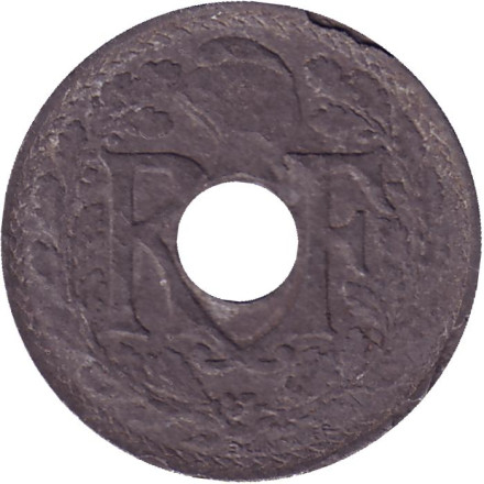 Монета 10 сантимов. 1941 год, Франция. (Подчеркивание под MES. Дата без точек).